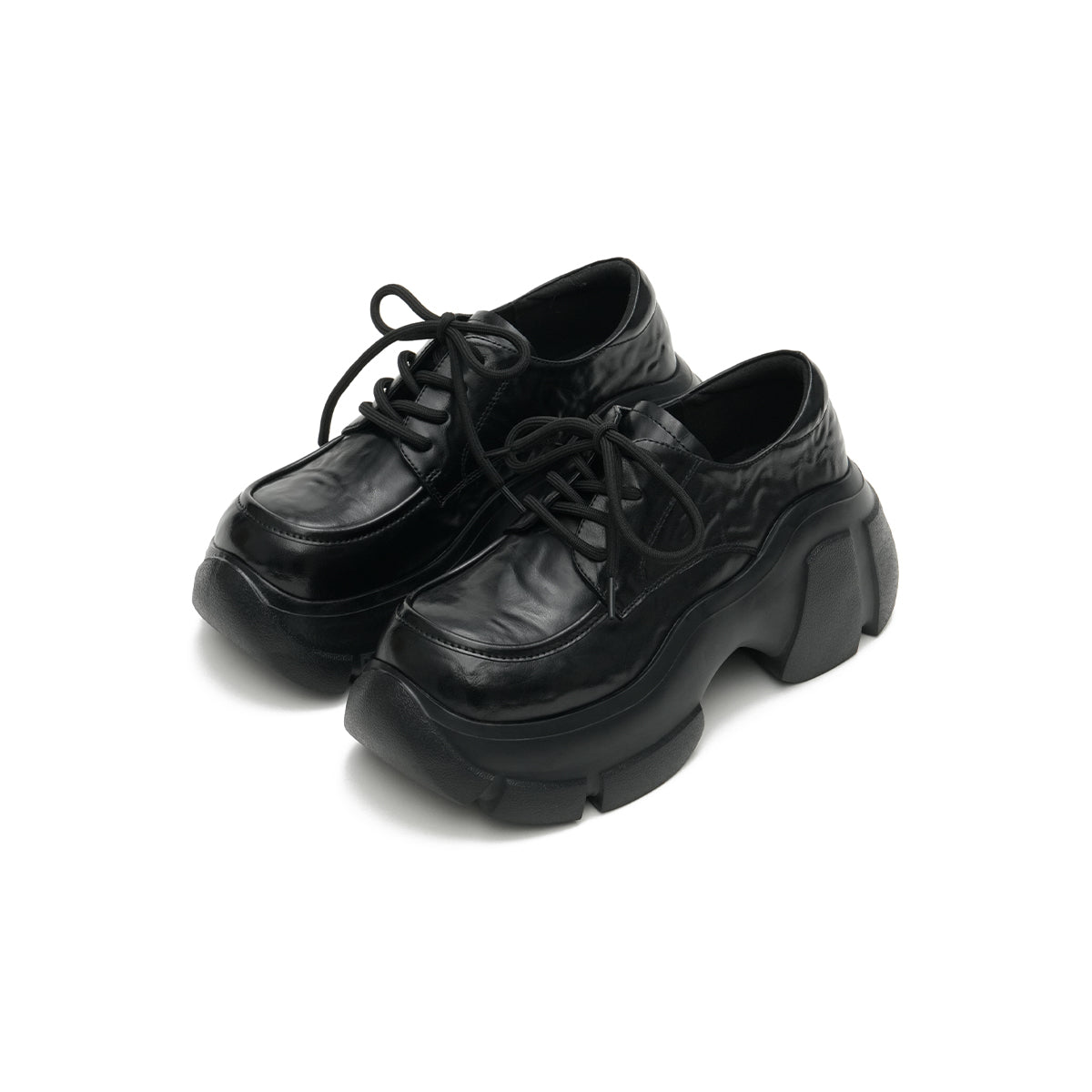 Chunky Heel Platform Lace-Up Leather Shoes-1