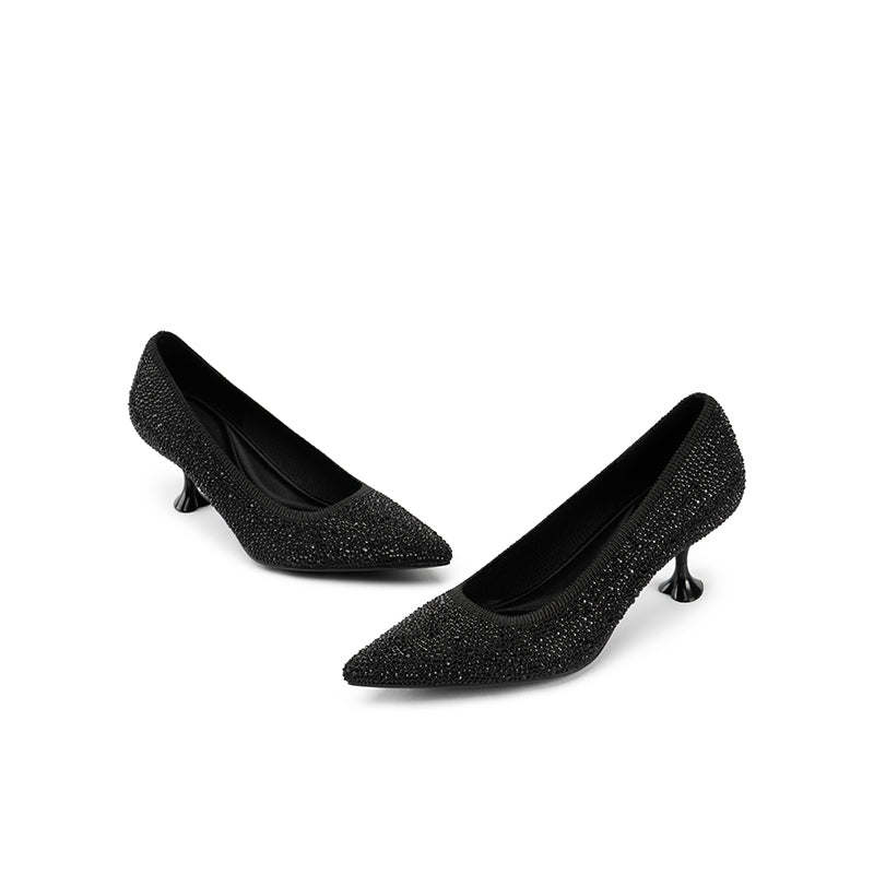 Cocktail Pointed Toe Rhinestone Kitten Heels-3
