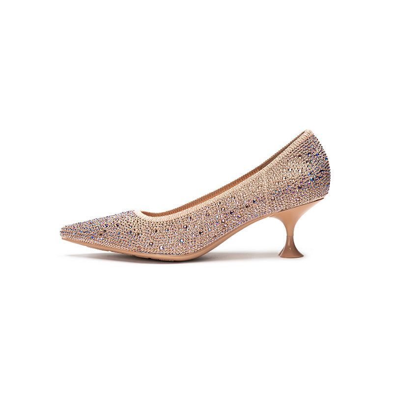 Cocktail Pointed Toe Rhinestone Kitten Heels-5