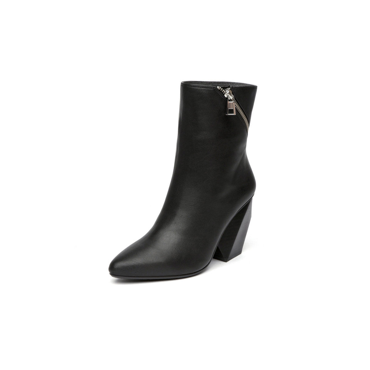 Leather Ankle Boots with Slanted Zipper-1