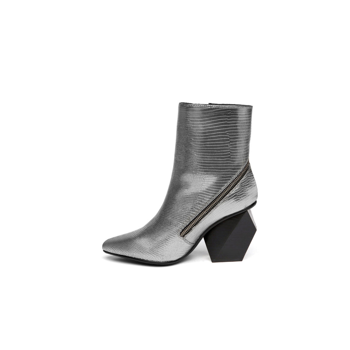 Leather Ankle Boots with Slanted Zipper-5