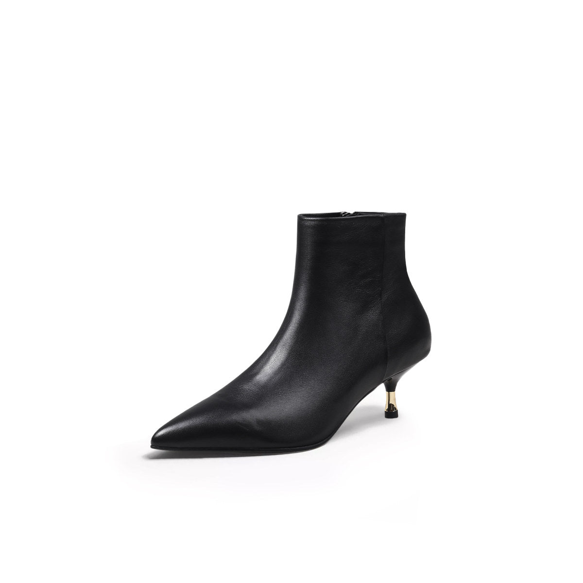Low Ankle Leather Boots with Metallic Heels-1