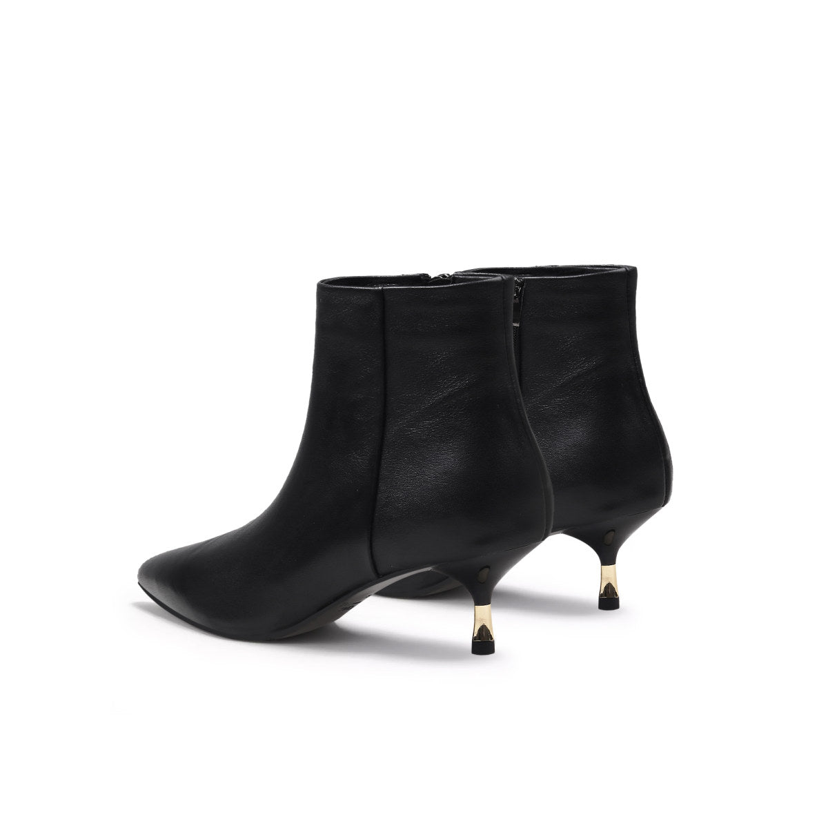 Low Ankle Leather Boots with Metallic Heels-4