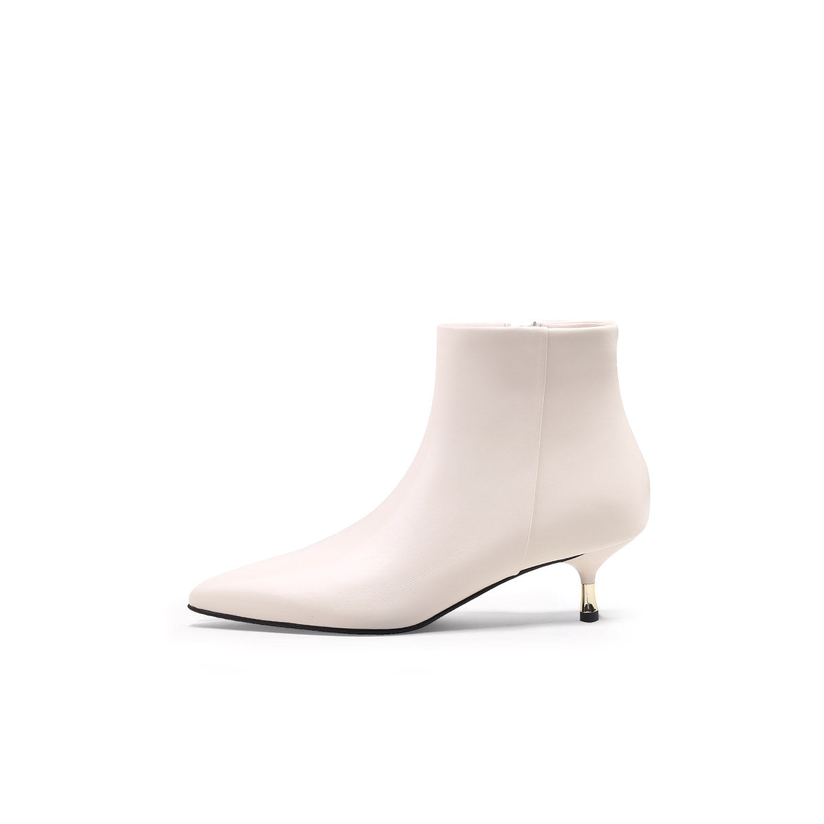 Low Ankle Leather Boots with Metallic Heels-5