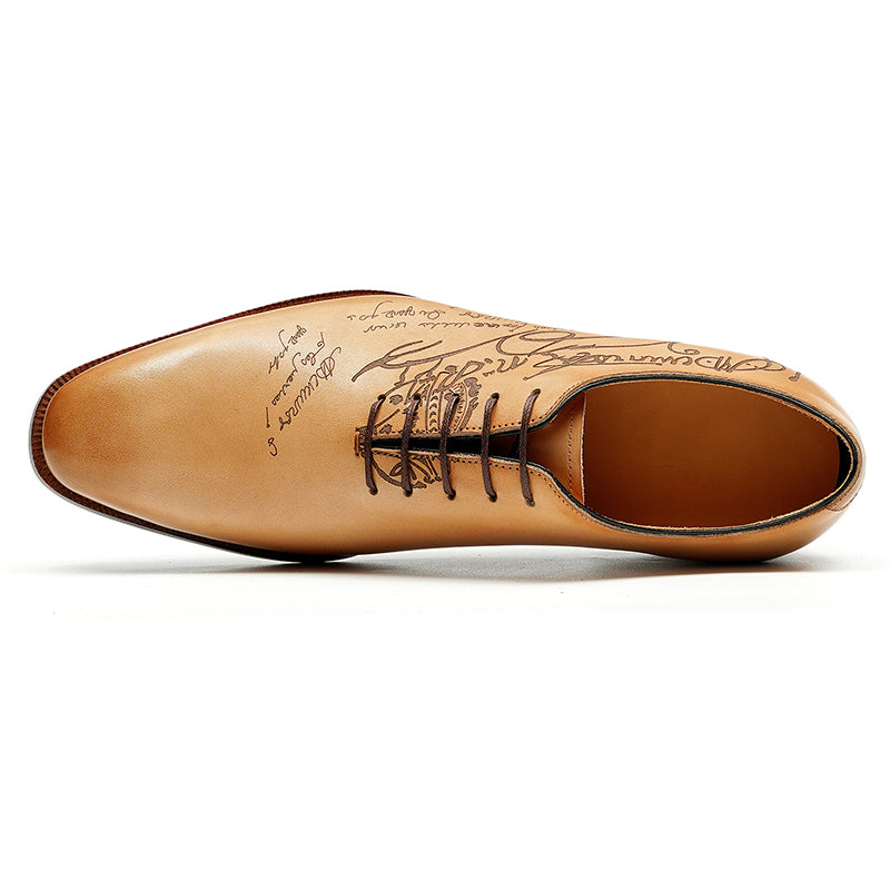 Men’s Calfskin Elite Oxford Shoes with Artistic Script Engraving-2