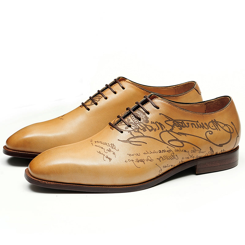Men’s Calfskin Elite Oxford Shoes with Artistic Script Engraving-3