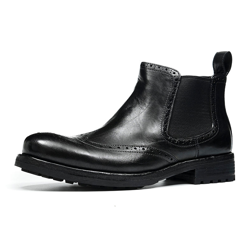 Men’s Chelsea Boots with Wingtip Brogue Detailing and Rugged Soles-1