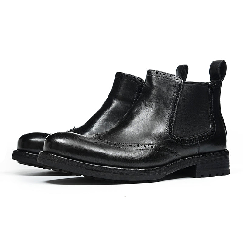 Men’s Chelsea Boots with Wingtip Brogue Detailing and Rugged Soles-2