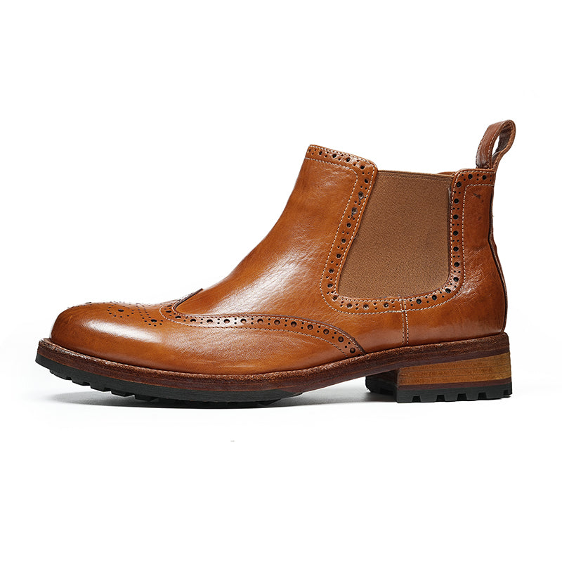 Men’s Chelsea Boots with Wingtip Brogue Detailing and Rugged Soles-5