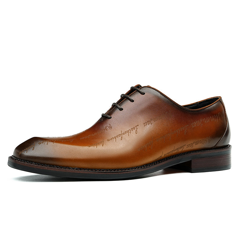Men’s Elite Leather Oxford Lace Up Shoes with Artistic Scritto Finish-1