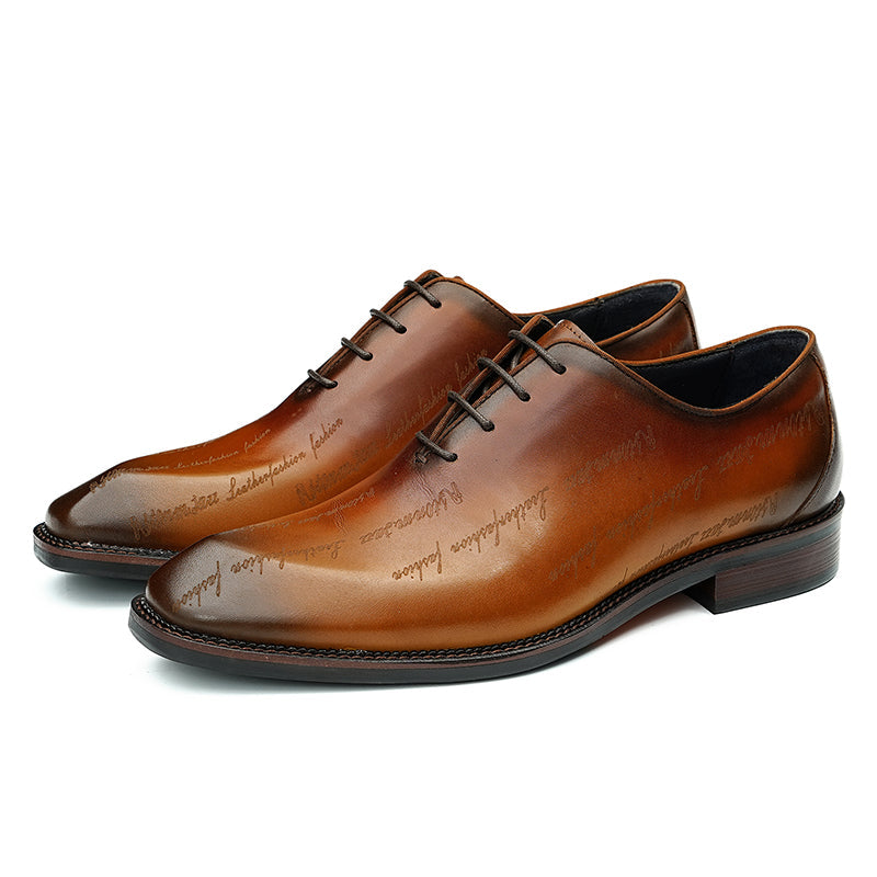 Men’s Elite Leather Oxford Lace Up Shoes with Artistic Scritto Finish-2