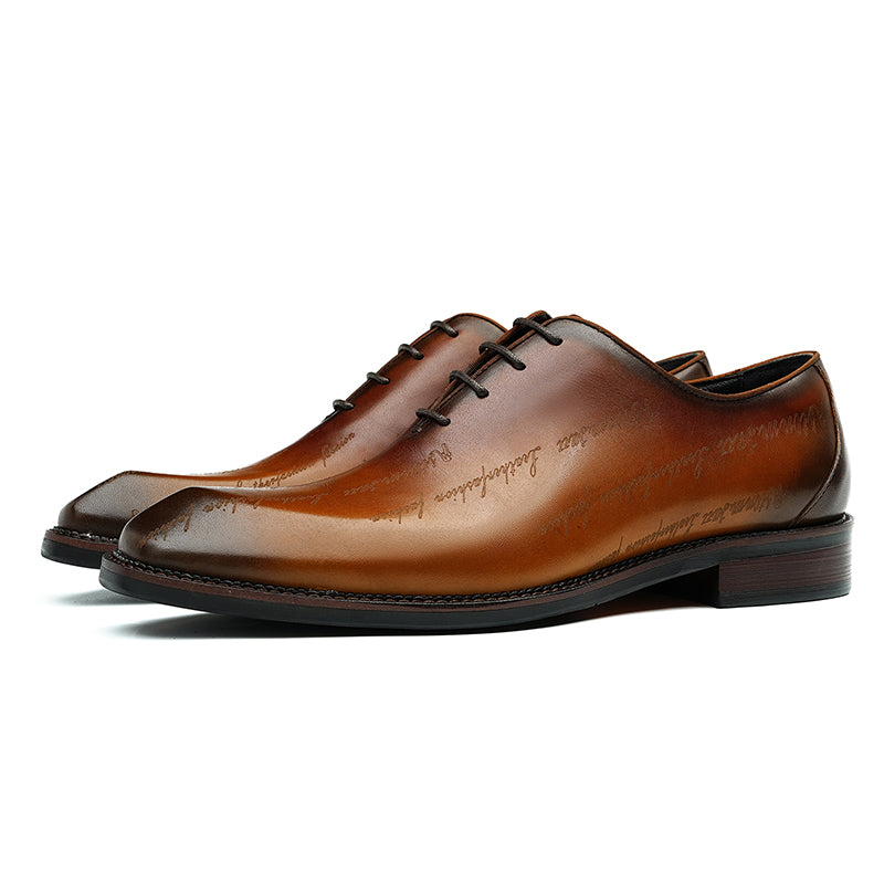 Men’s Elite Leather Oxford Lace Up Shoes with Artistic Scritto Finish-3