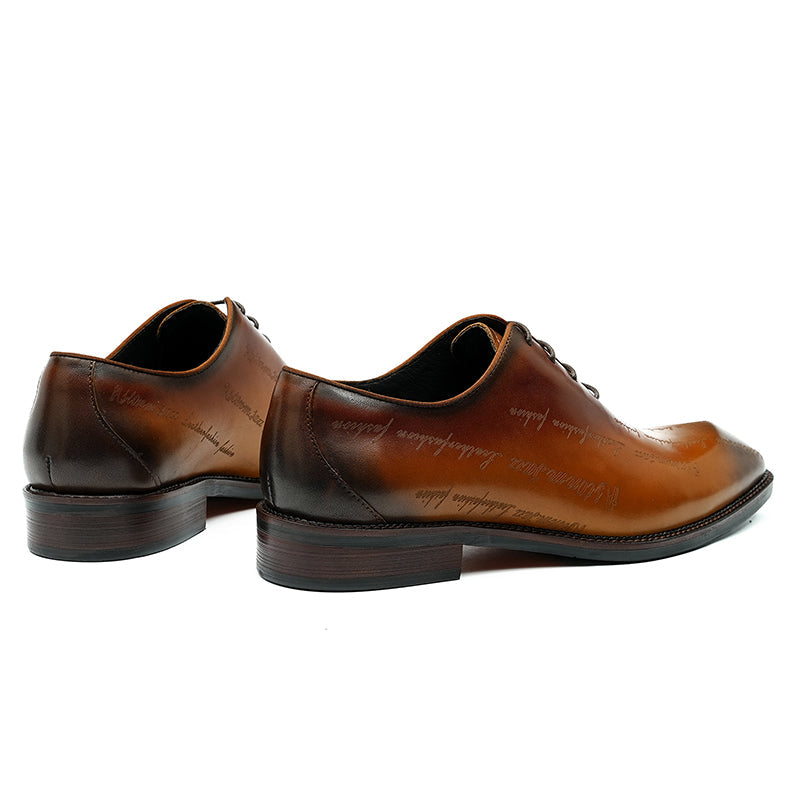 Men’s Elite Leather Oxford Lace Up Shoes with Artistic Scritto Finish-4