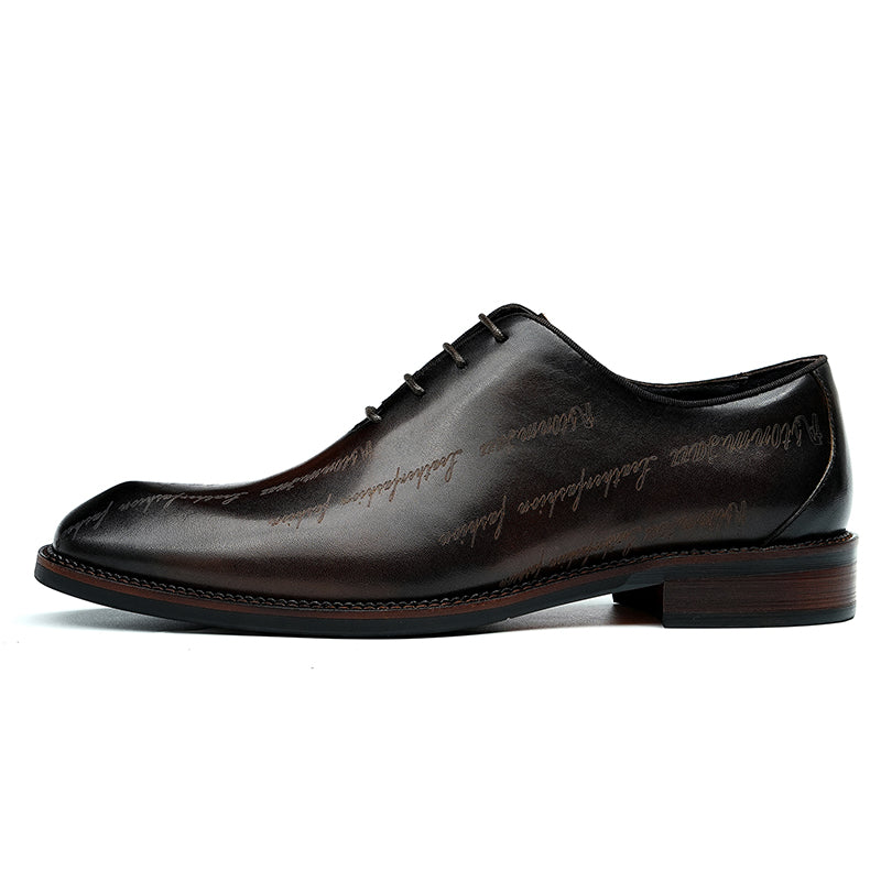 Men’s Elite Leather Oxford Lace Up Shoes with Artistic Scritto Finish-5