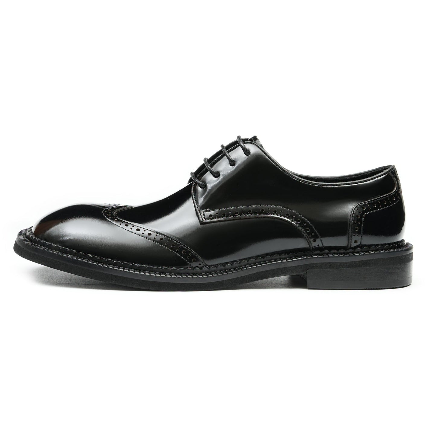 Men's Glossy Calfskin Classic Brogue Lace Up Derby Shoes-0