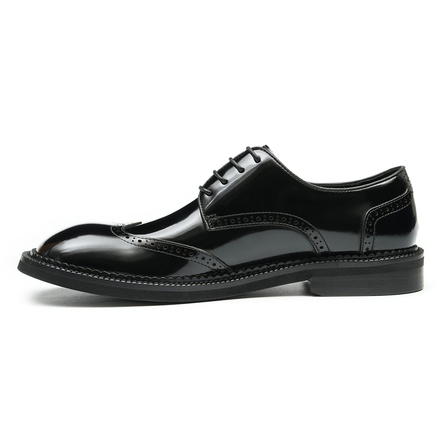 Men's Glossy Calfskin Classic Brogue Lace Up Derby Shoes-1