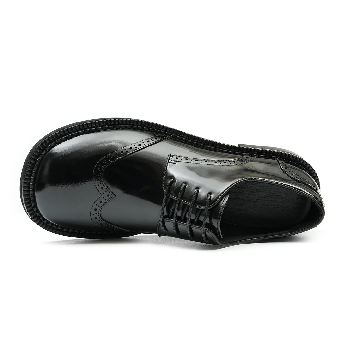 Men's Glossy Calfskin Classic Brogue Lace Up Derby Shoes-3