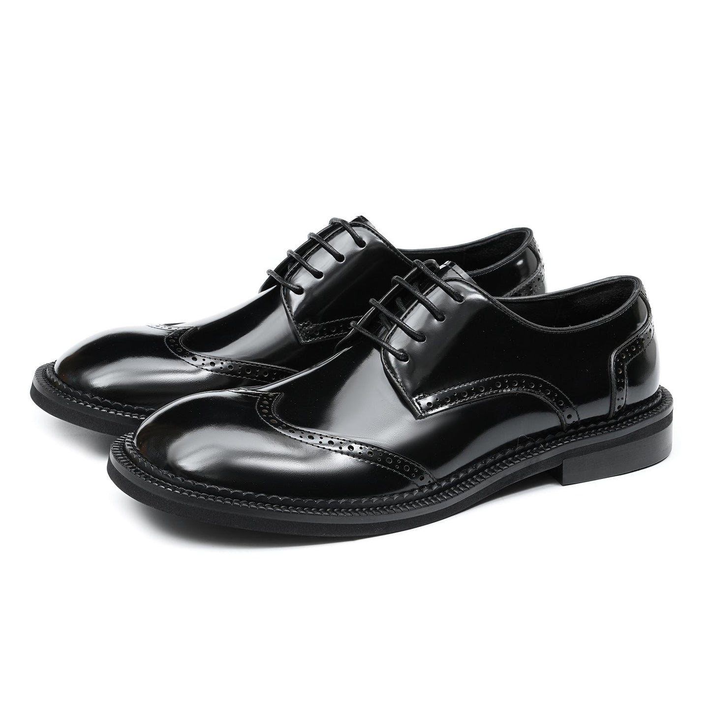 Men's Glossy Calfskin Classic Brogue Lace Up Derby Shoes-4