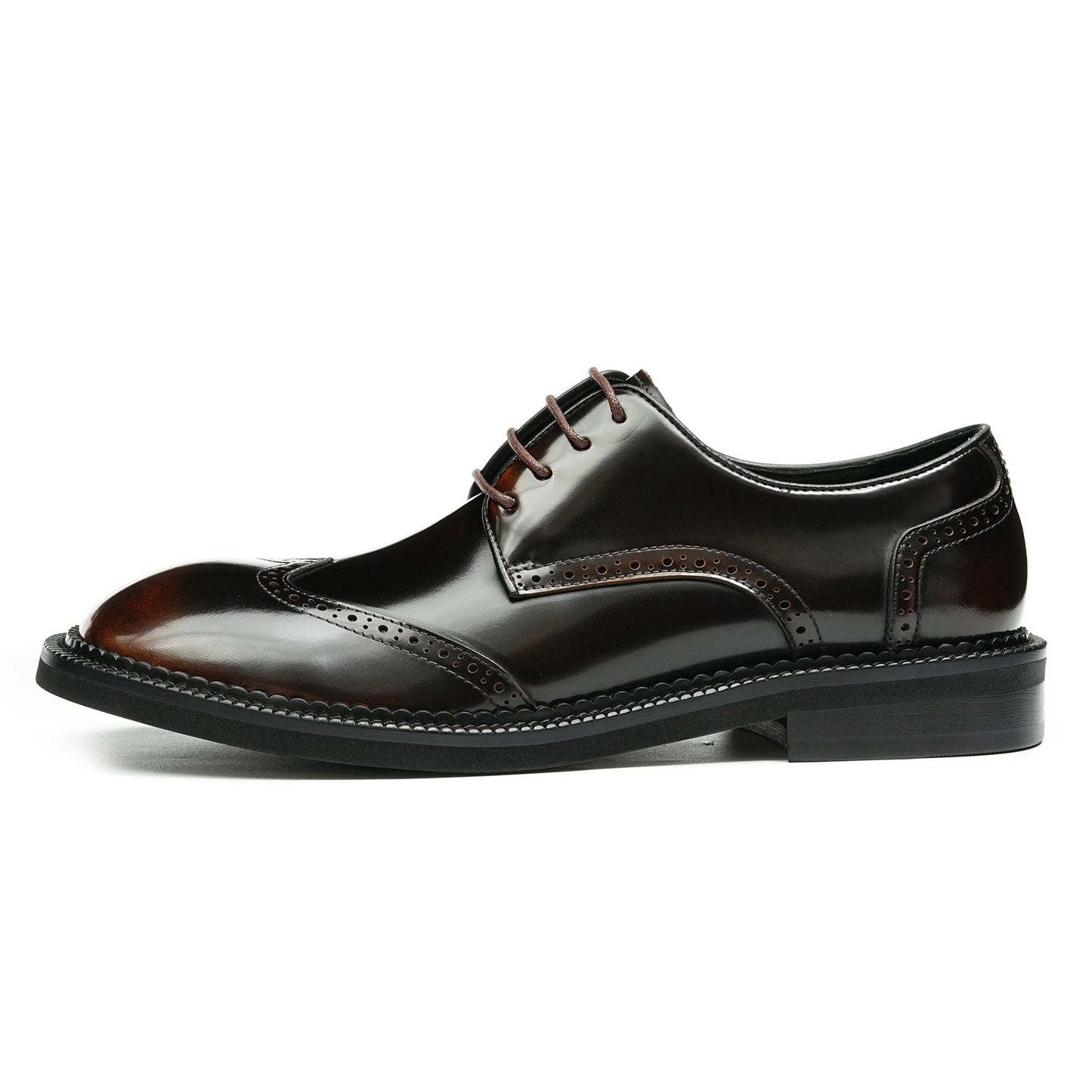 Men's Glossy Calfskin Classic Brogue Lace Up Derby Shoes-5