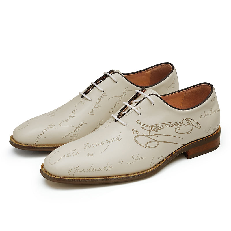Men’s Script-Engraved Lace up Oxford Dress Shoes-3