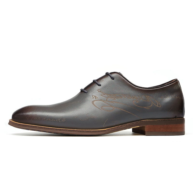 Men’s Script-Engraved Lace up Oxford Dress Shoes-5