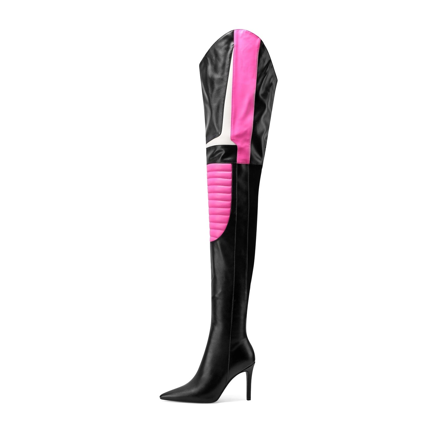 Multi Color Coil Panel Thigh High Boots-2