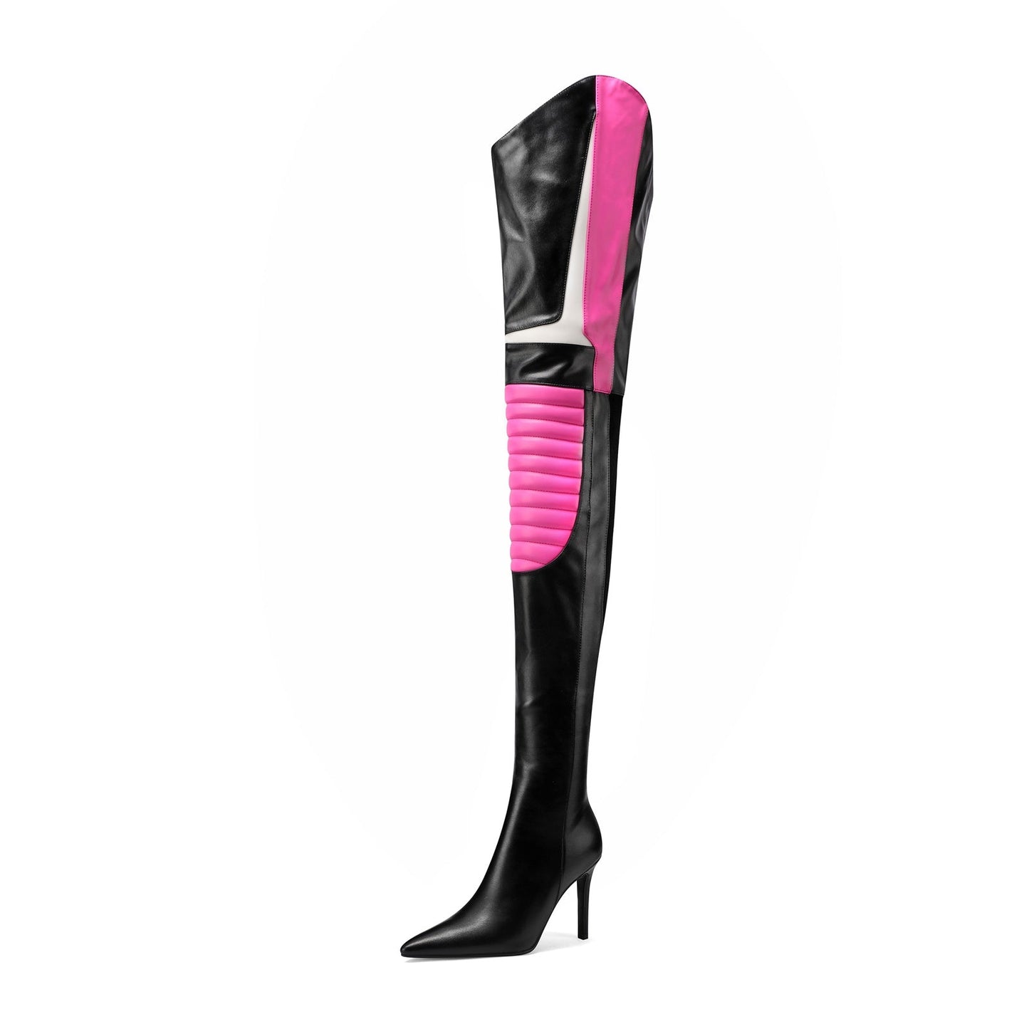 Multi Color Coil Panel Thigh High Boots-3