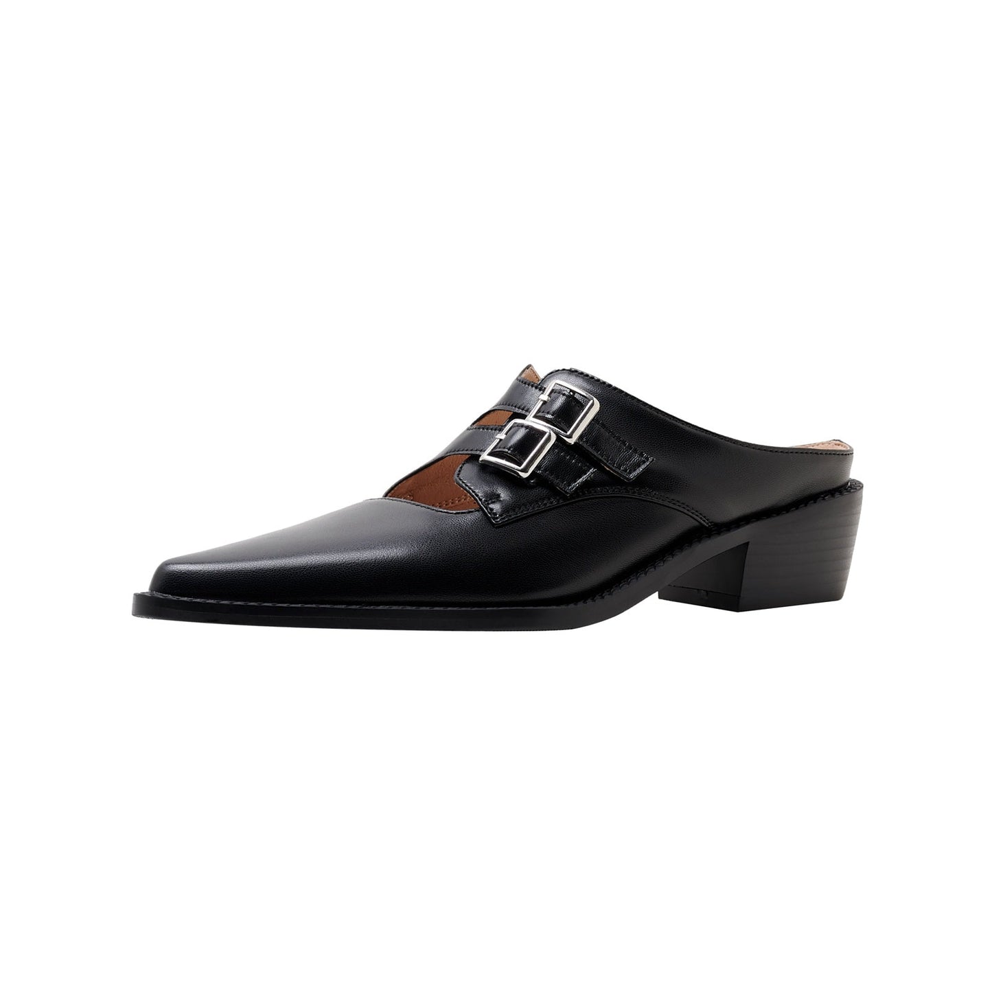Pointed Leather Mules with Buckles-1