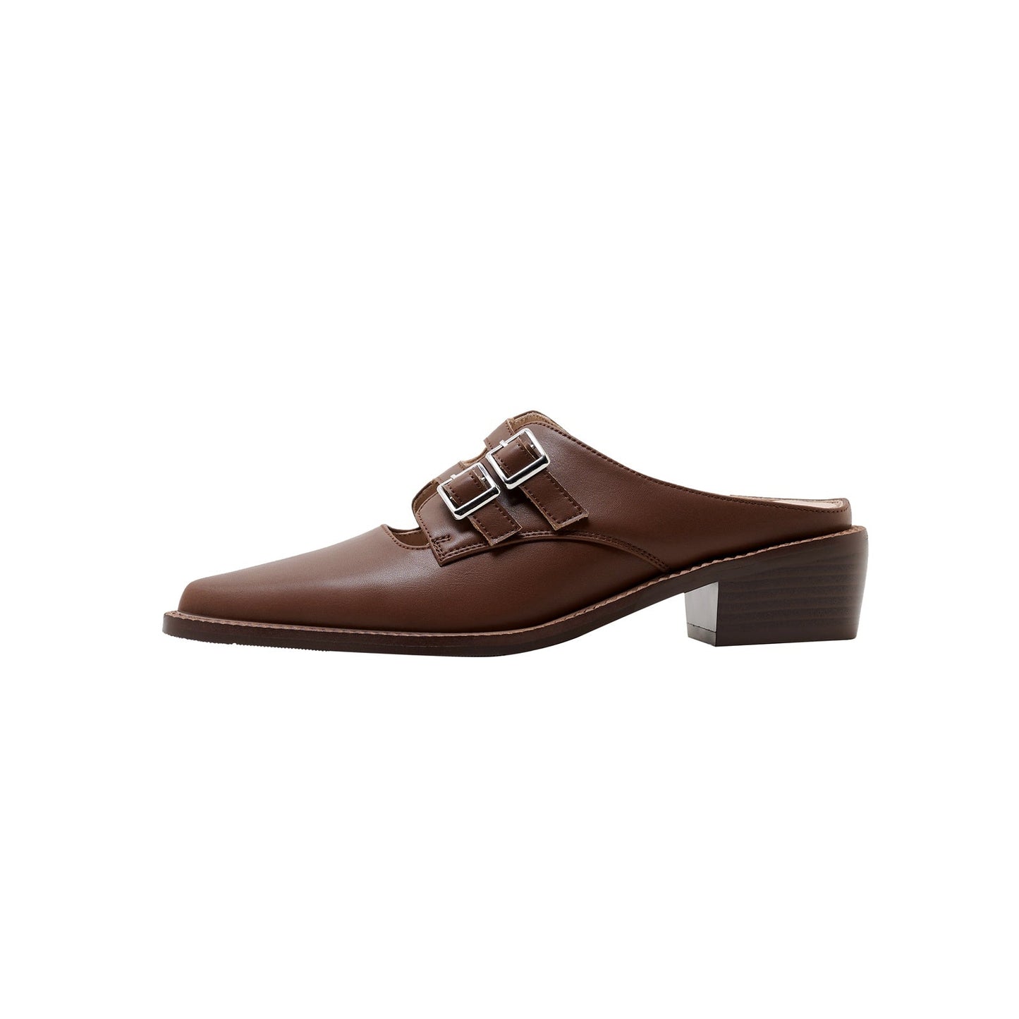 Pointed Leather Mules with Buckles-5