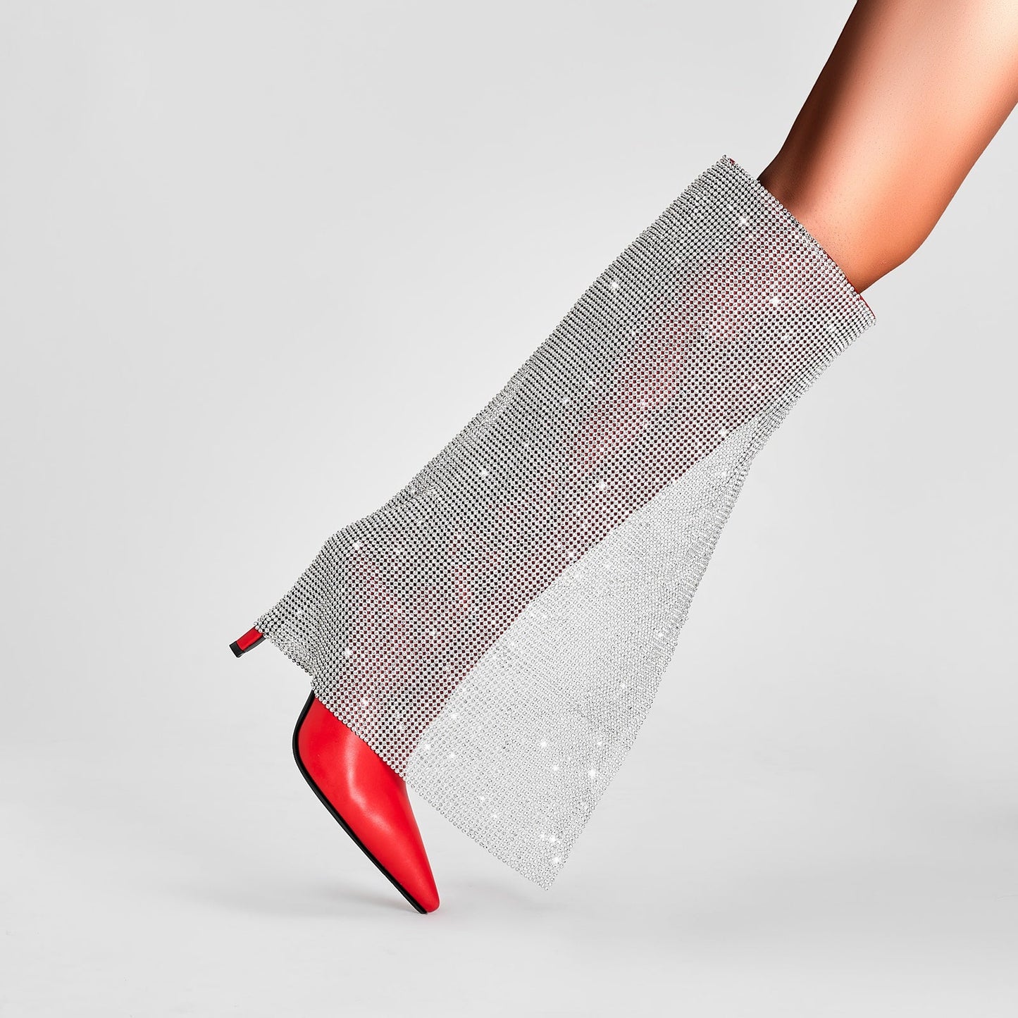 Red Knee High Boots with Silver Glittery Panel-1