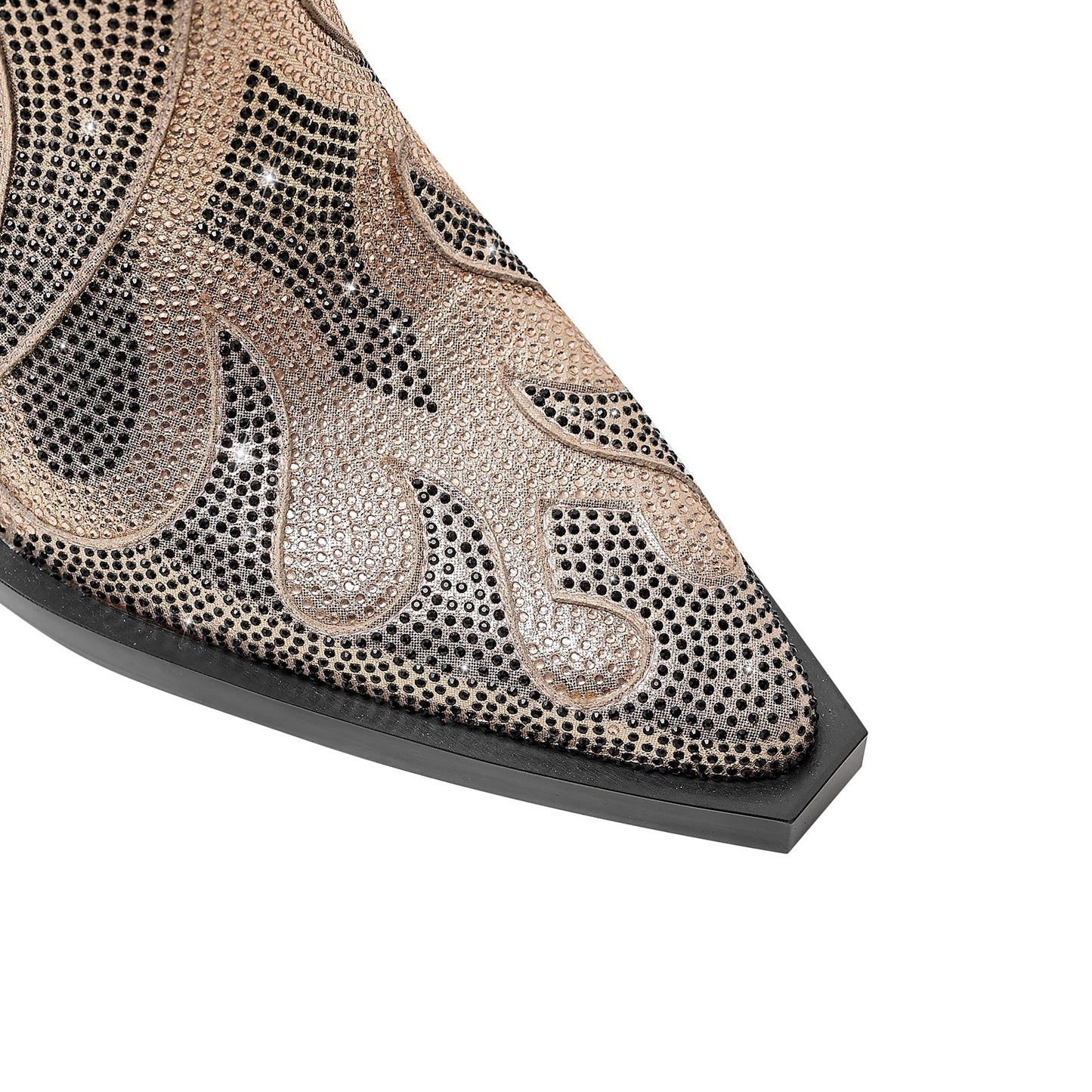 Rhinestone Flame Block Heel Boots-4