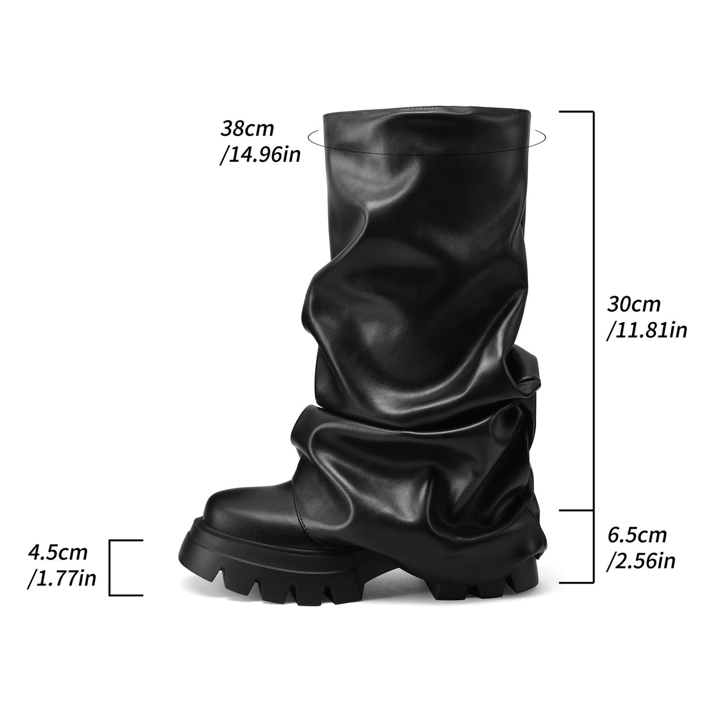 Ruched Leather Round Toe Boots-2