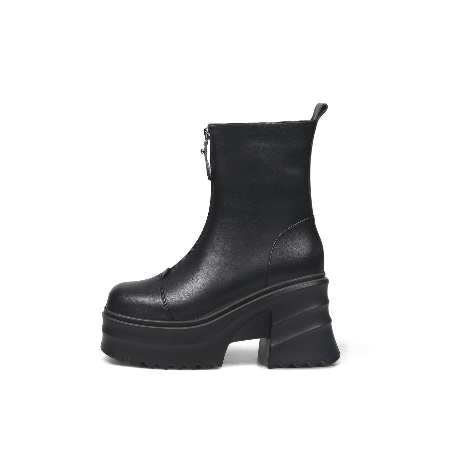 Side Zip Black Leather Platform Ankle Boots-0