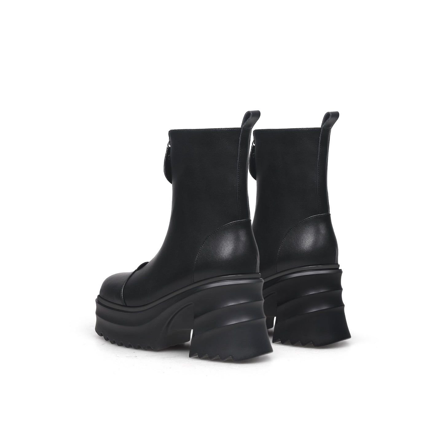Side Zip Black Leather Platform Ankle Boots-3