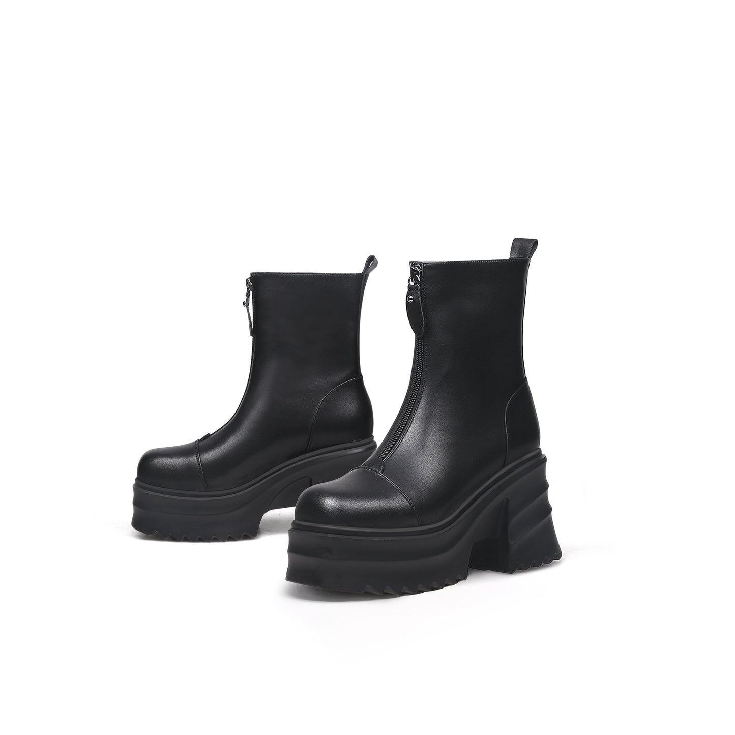 Side Zip Black Leather Platform Ankle Boots-4