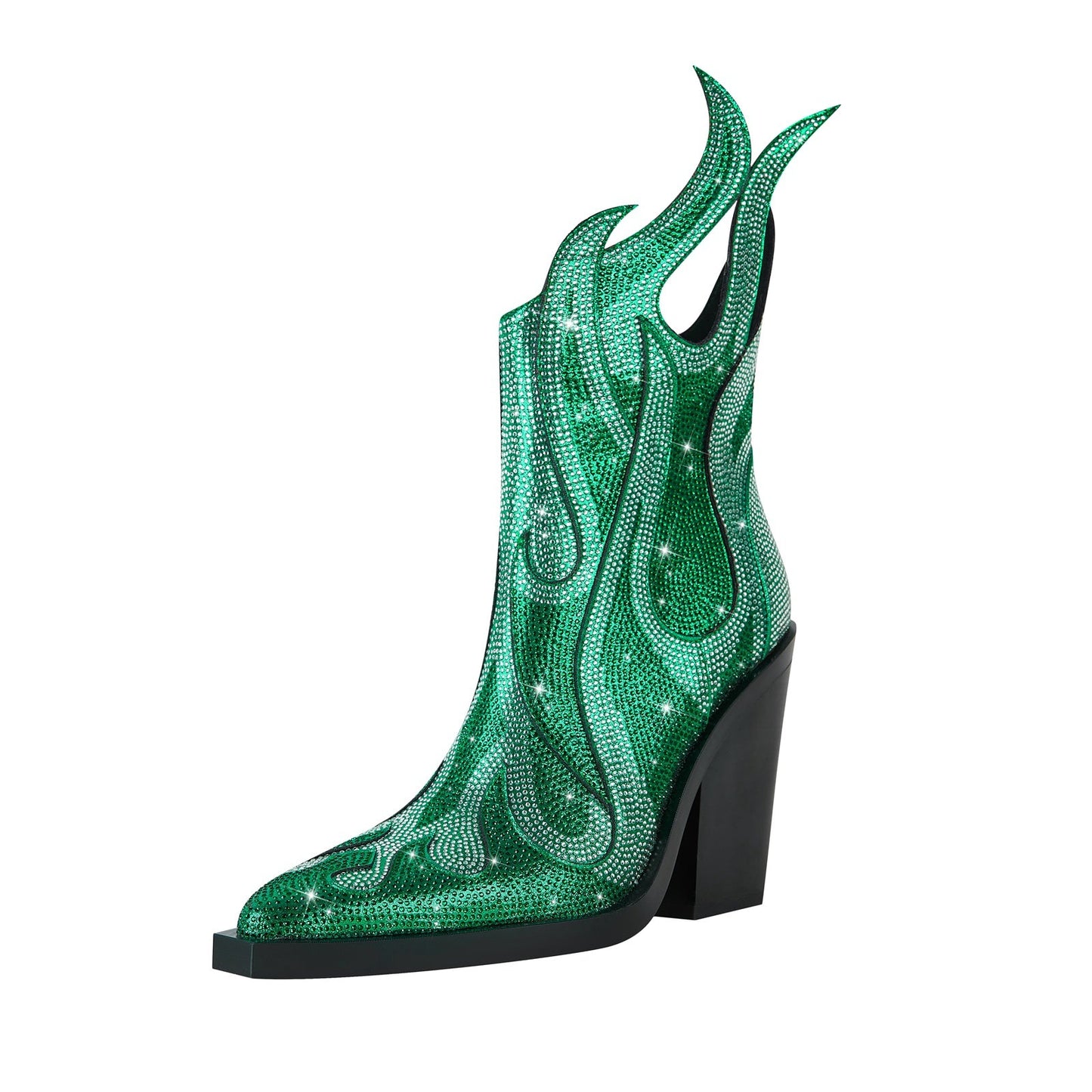 Sparkling Rhinestone Flame Pointed Toe Boots-1