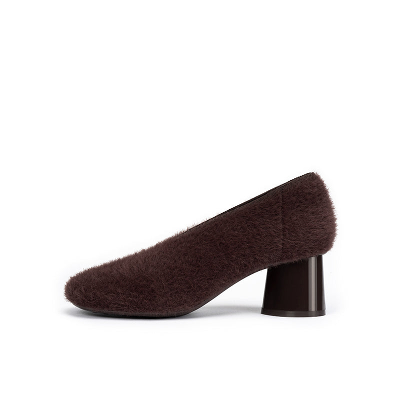 Versatile Round Toe Block Heel Fuzzy Pumps-5