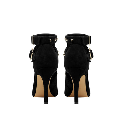 Bad Girl Black Buckle Strap Cutout Boots-4