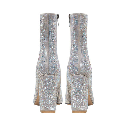 Bedazzled Silver White Mid Ankle Boots-3
