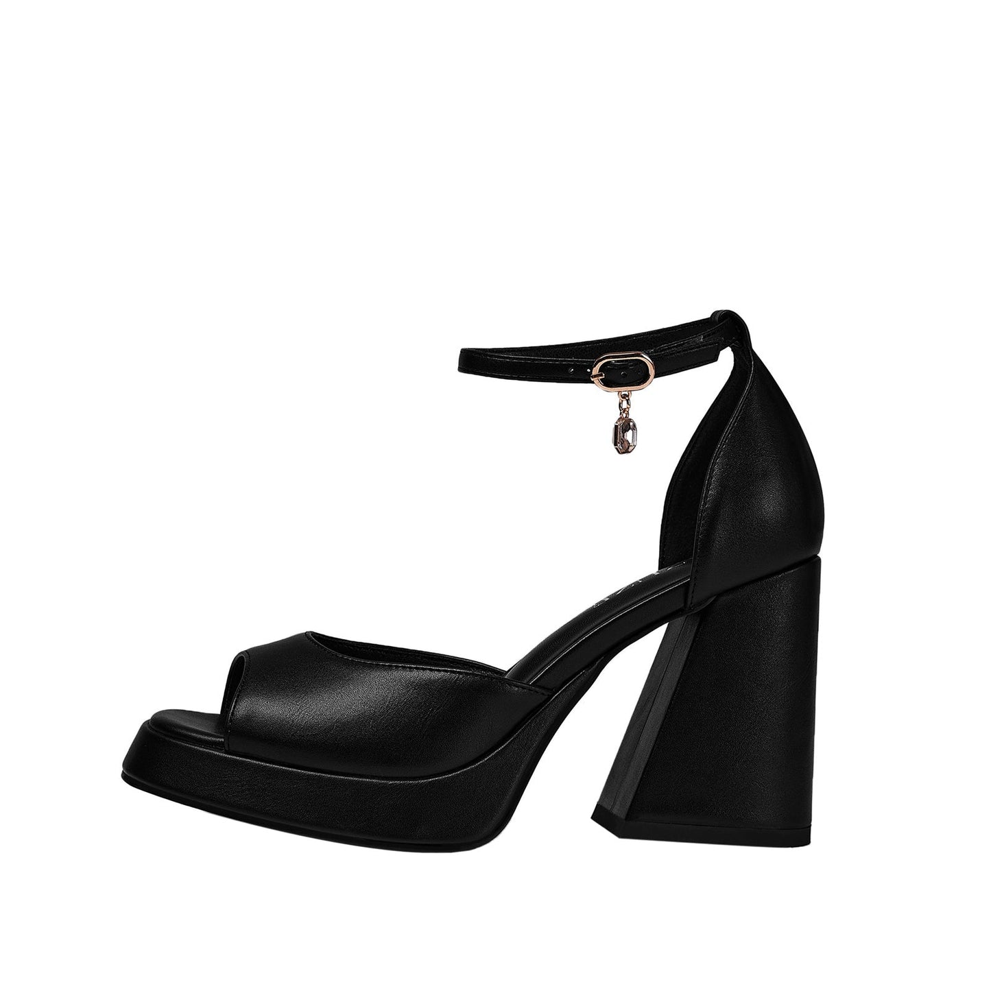 Black Chunky Block High Heel Ankle Strap Sandals
