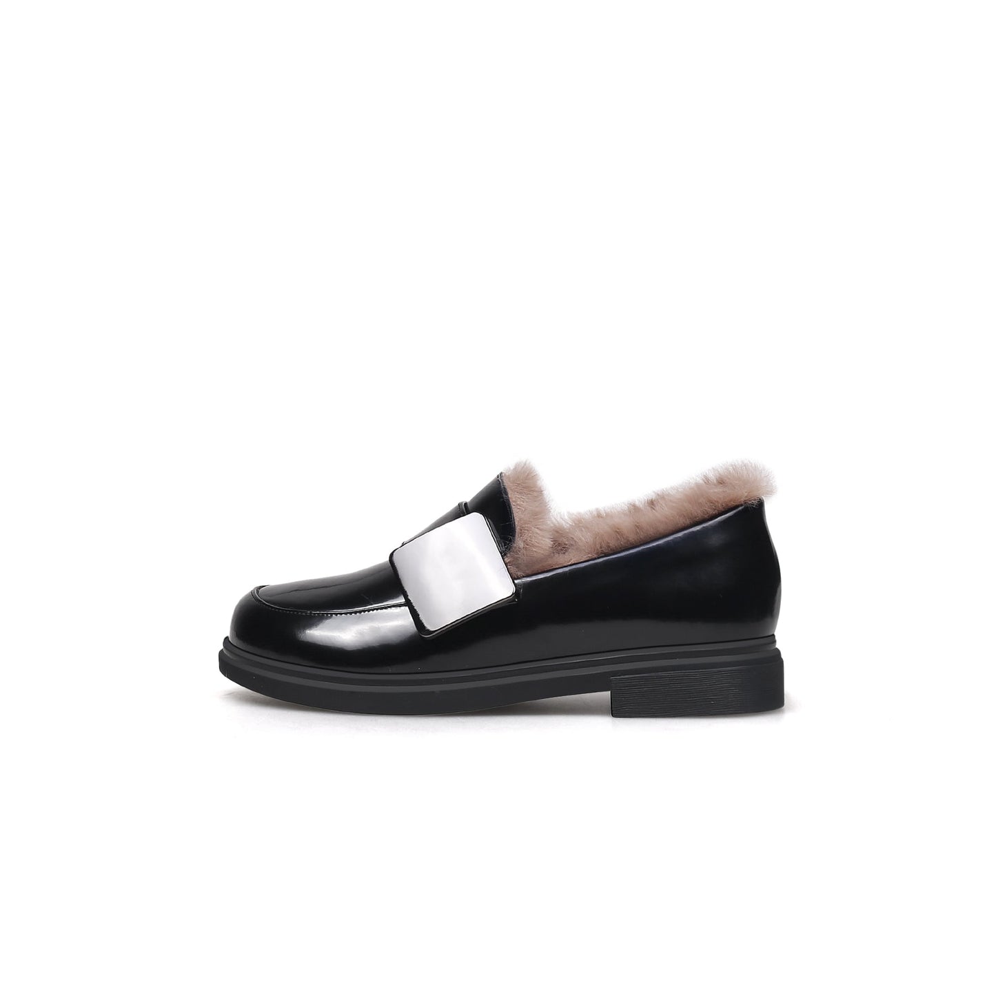 Black Fur-Lined Leather Loafers-0