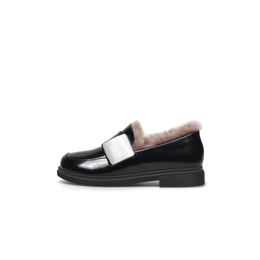 Black Fur-Lined Leather Loafers-0
