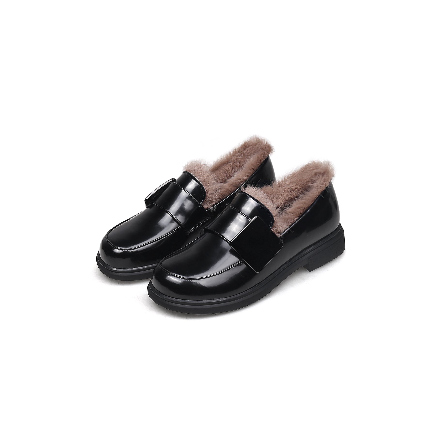 Black Fur-Lined Leather Loafers-1