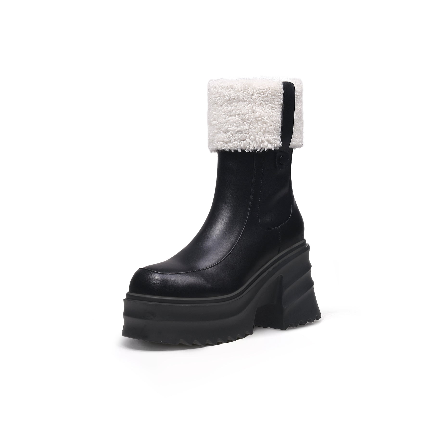 Black Fur-Lined Platform Leather Boots-1