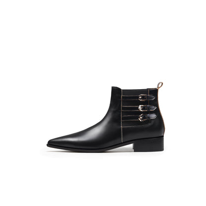 Black Leather Boots with Side Buckles-0