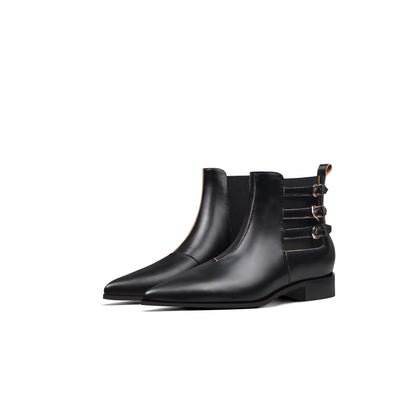 Black Leather Boots with Side Buckles-1