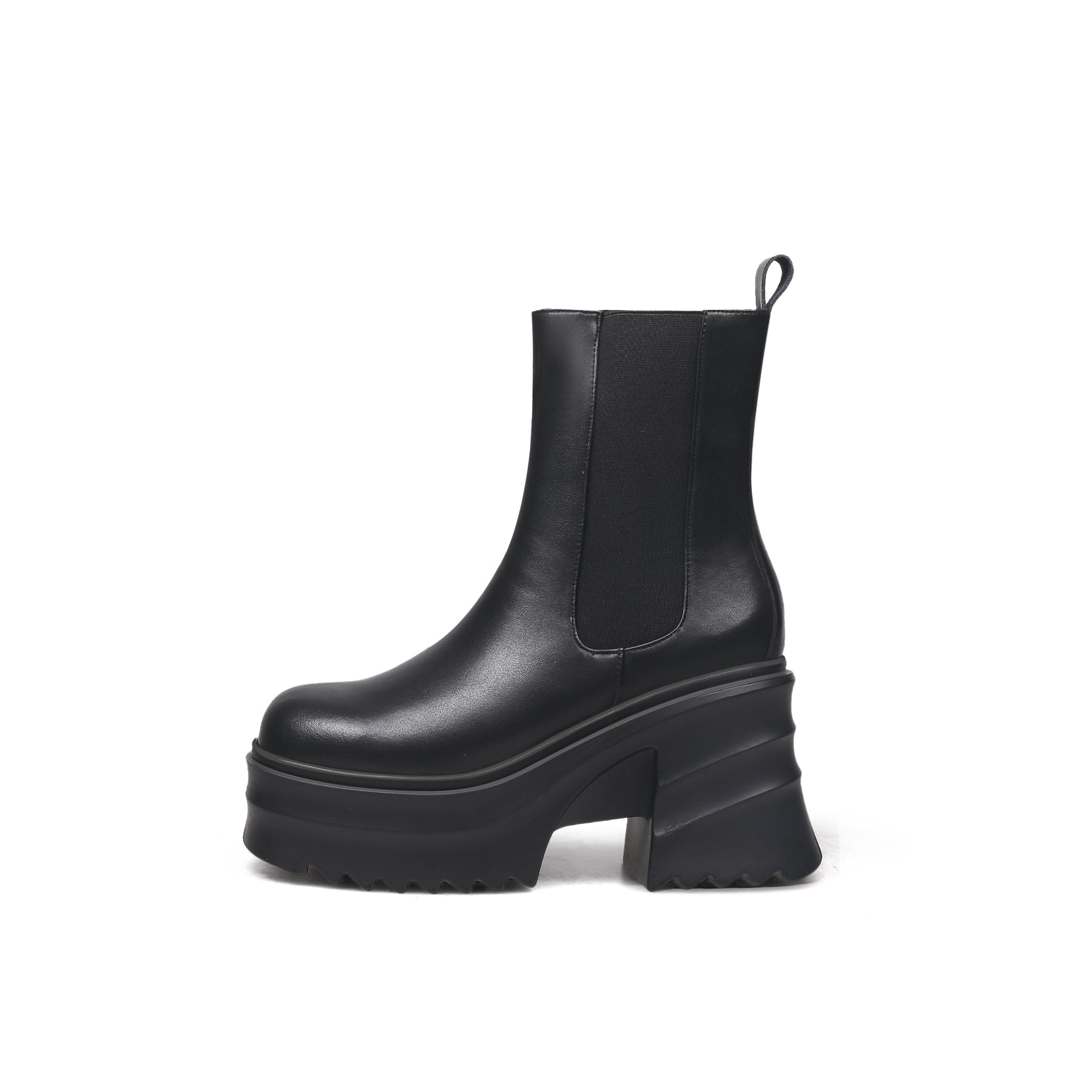 Black Leather Platform Ankle Boots-0