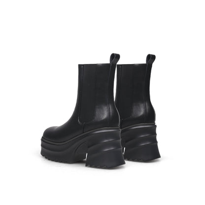 Black Leather Platform Ankle Boots-4