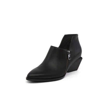 Block Heel Leather Ankle Boots-1