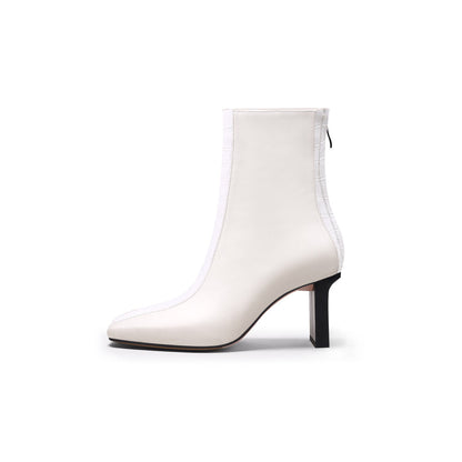 Block Heel Patchwork Leather Ankle Boots-7